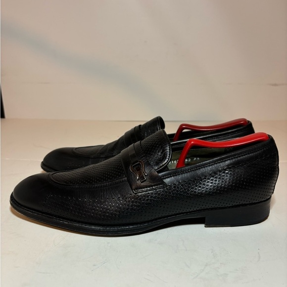Vero Cuoio Lav. Artigiana Mens Almond Toe Black Leather Slip On Loafers Size 42 - Picture 2 of 10